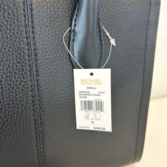 Michael Kors Purse Mirella Small Shopper Crossbody Bag Black Leather - Picture 8 of 10